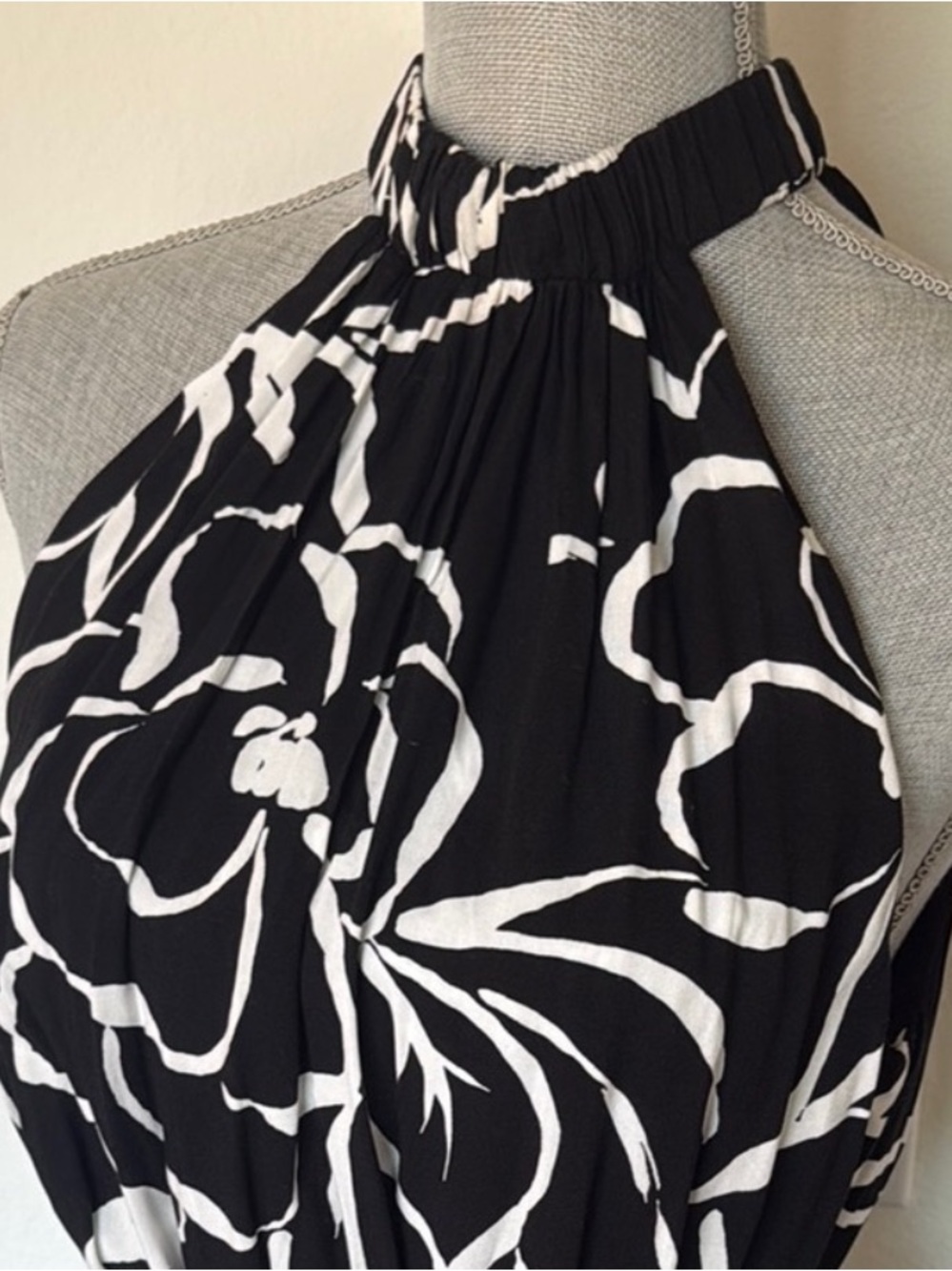 1STATE Black and White Halter Floral Maxi Dress